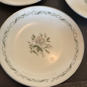 Diamond China Romance White and Green Floral Salads Plate Set of Eight